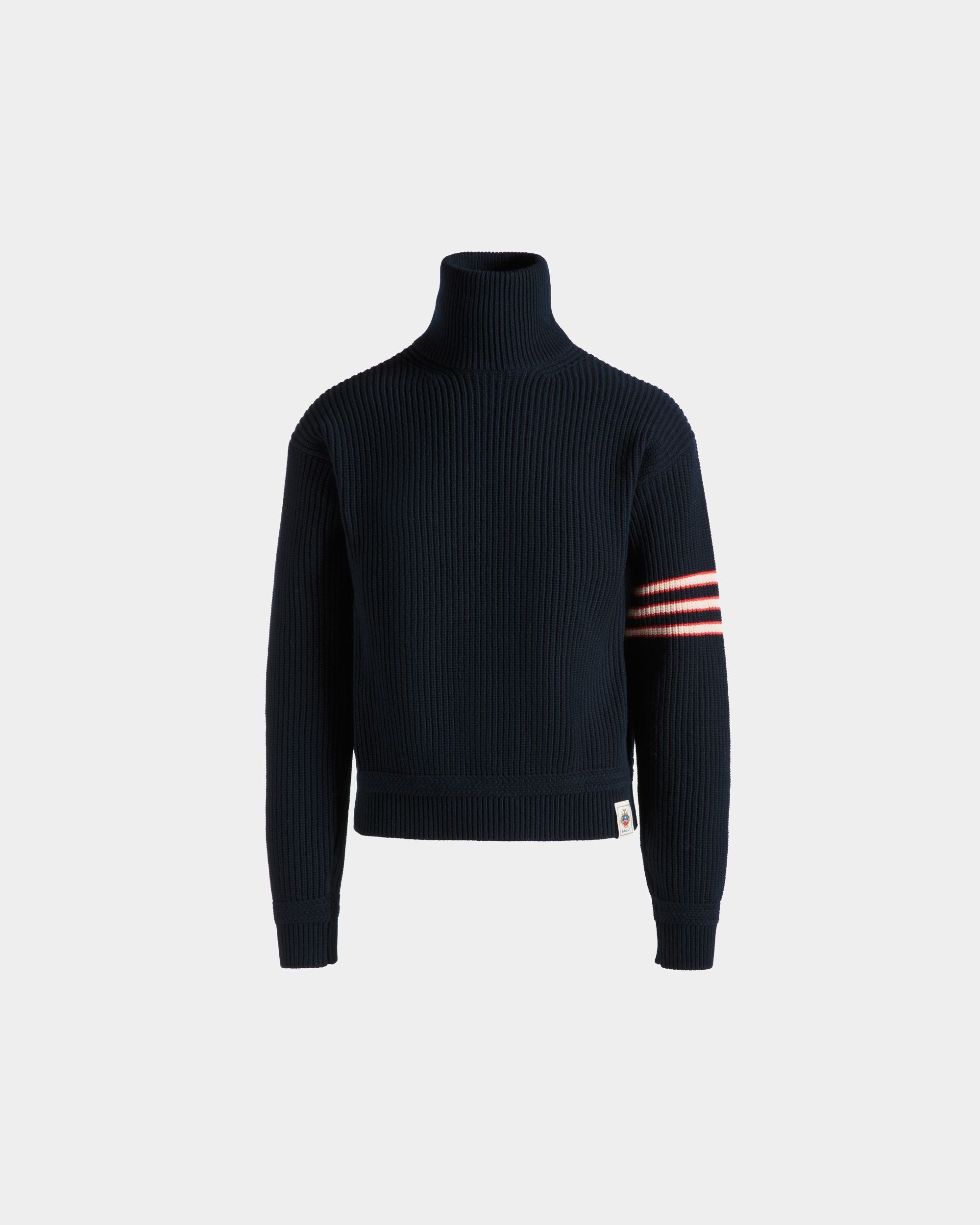 Bally Global - Turtleneck With a Bally Crest Logo in Navy Blue Wool - Blue