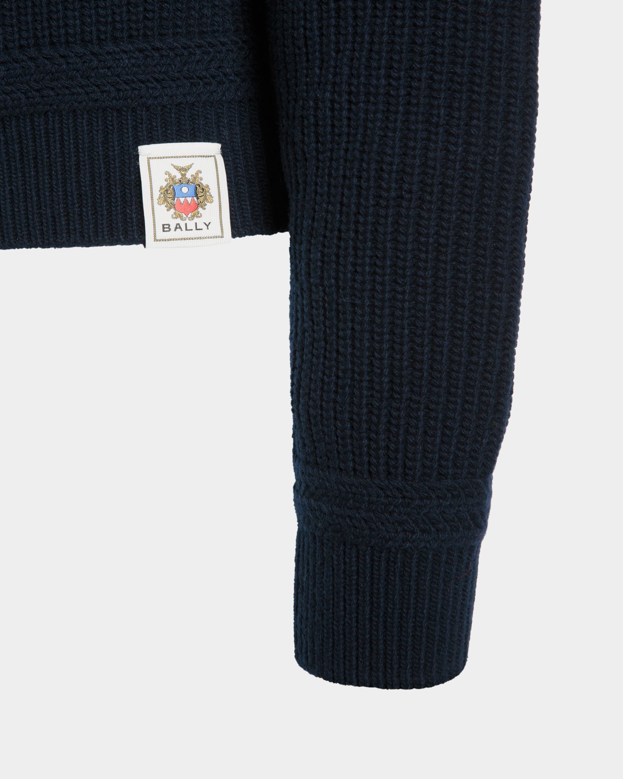 Bally Global - Turtleneck With a Bally Crest Logo in Navy Blue Wool - Blue