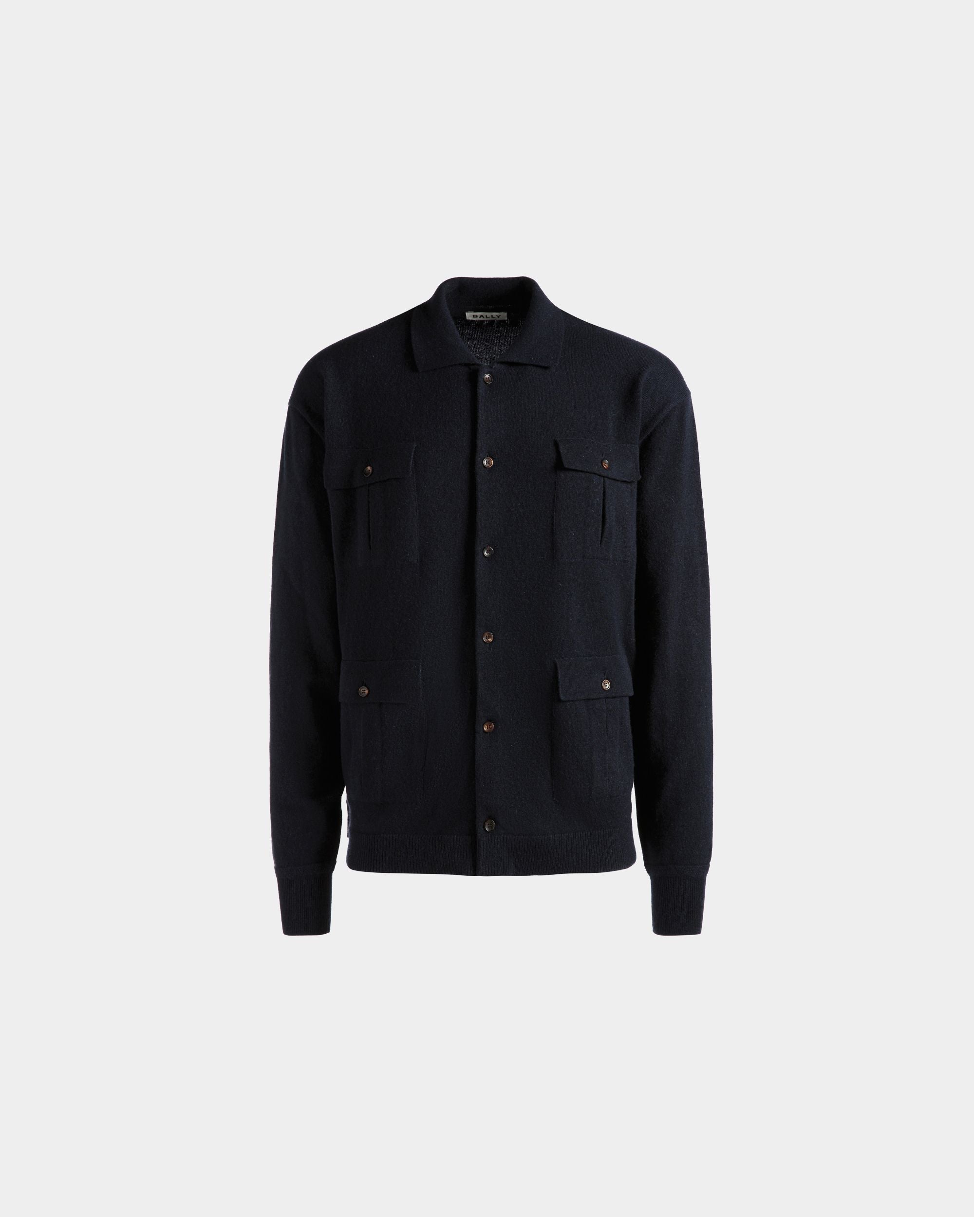 Bally Global - Chemise À Manches Longues Avec Logo En Cachemire Navy Blue - Bleu