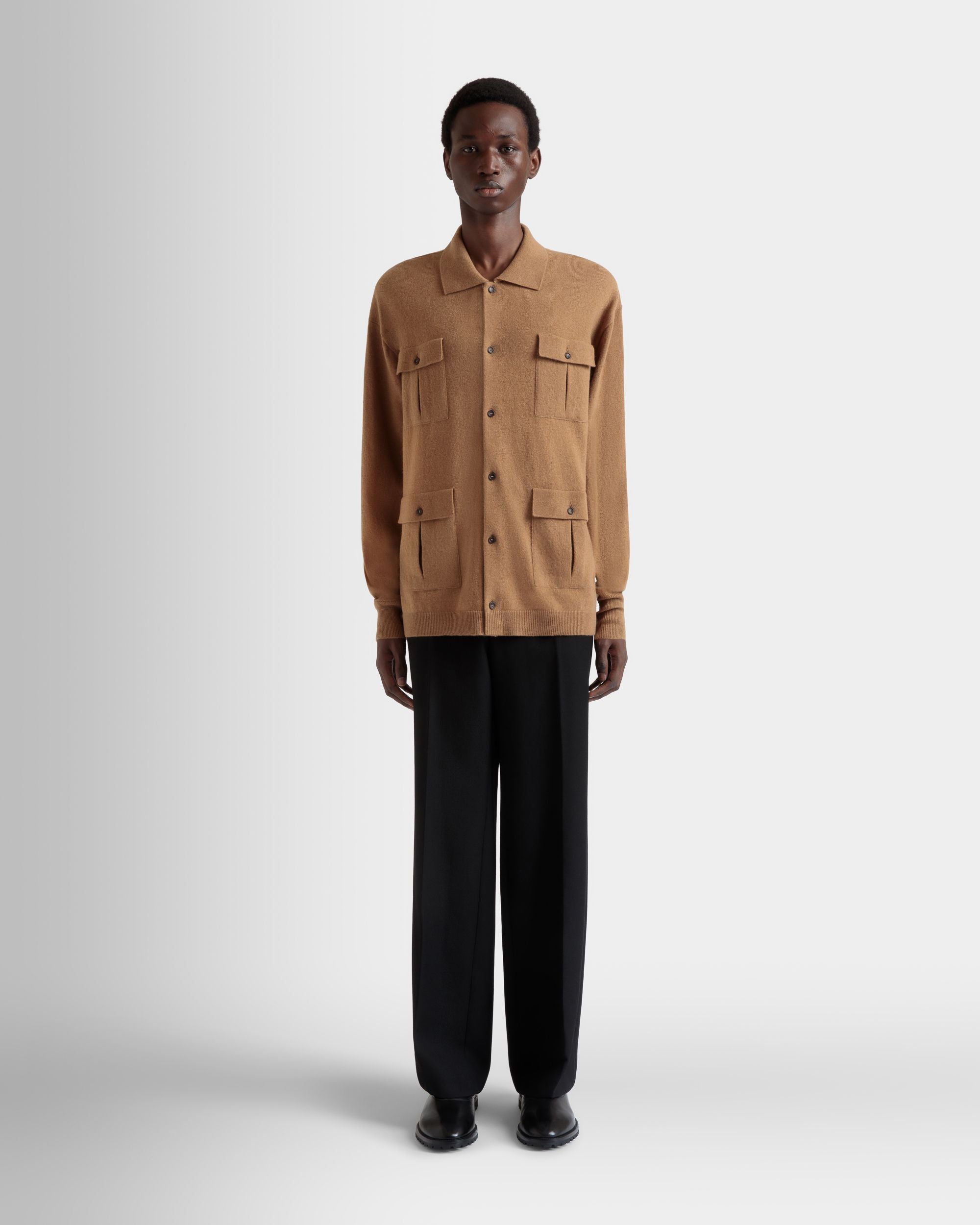Bally Global - Chemise À Manches Longues Avec Logo En Cachemire Marron - Marron