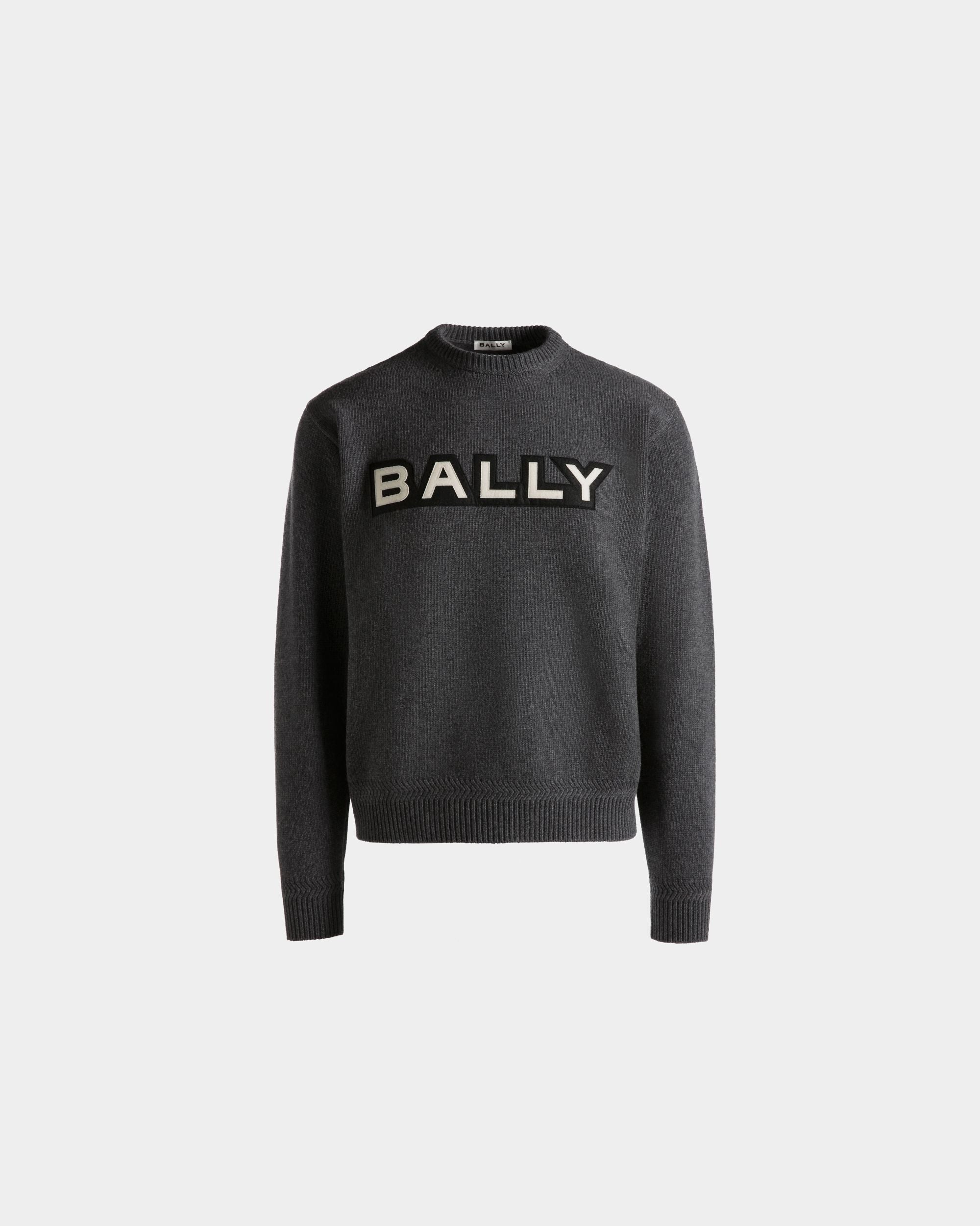 Bally Global - Crewneck Sweater With Logo In Dark Grey Wool - Grey