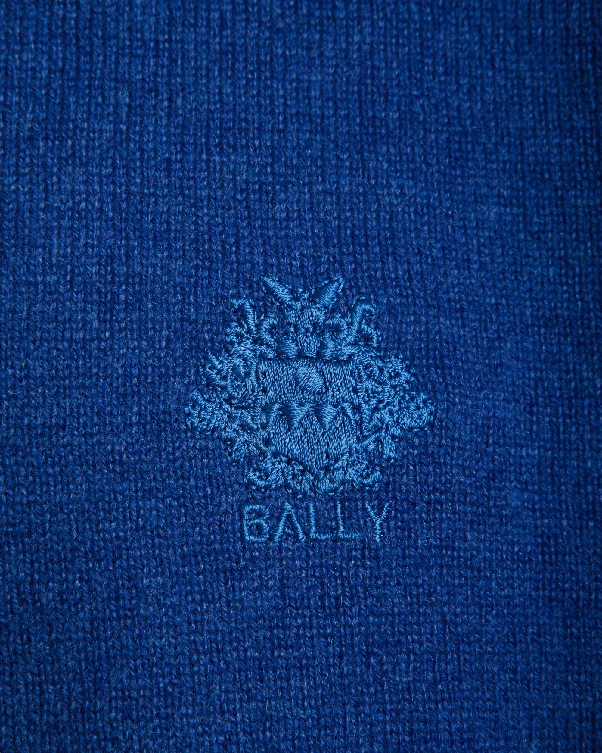 Bally Global - Long Sleeve Polo Shirt With a Bally Crest in Blue Cashmere Blend - Blue