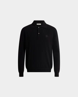 Long Sleeve Polo Shirt in Black Cashmere