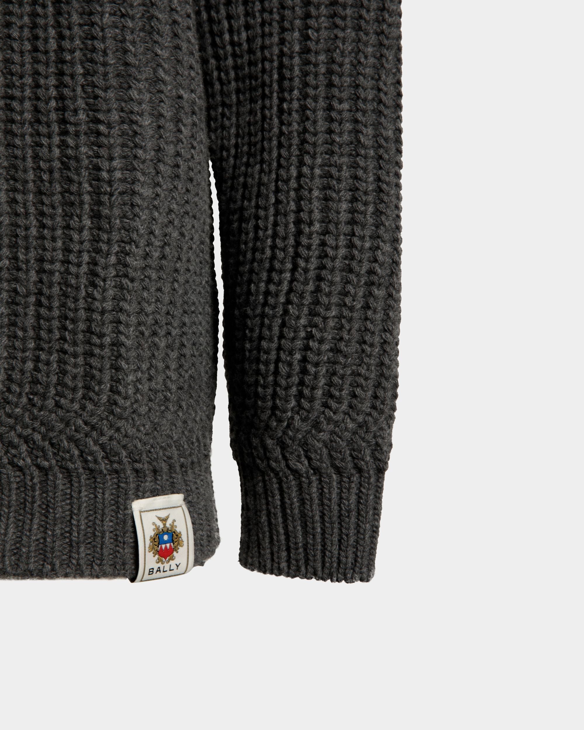 Bally Global - Crewneck Sweater With a Bally Crest Logo In Dark Grey Wool - Grey