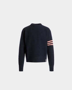 Crewneck Sweater With Bally Crest Logo in Navy Blue Wool