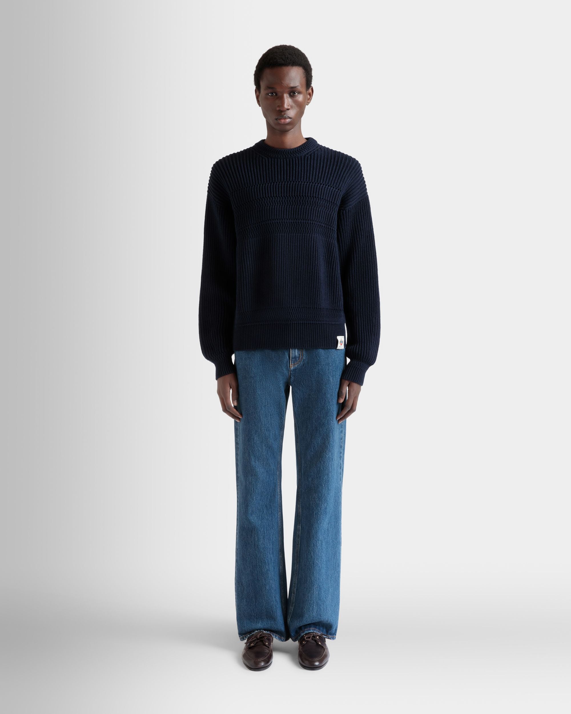 Bally Global - Crewneck Sweater in Navy Blue Cotton - Blue
