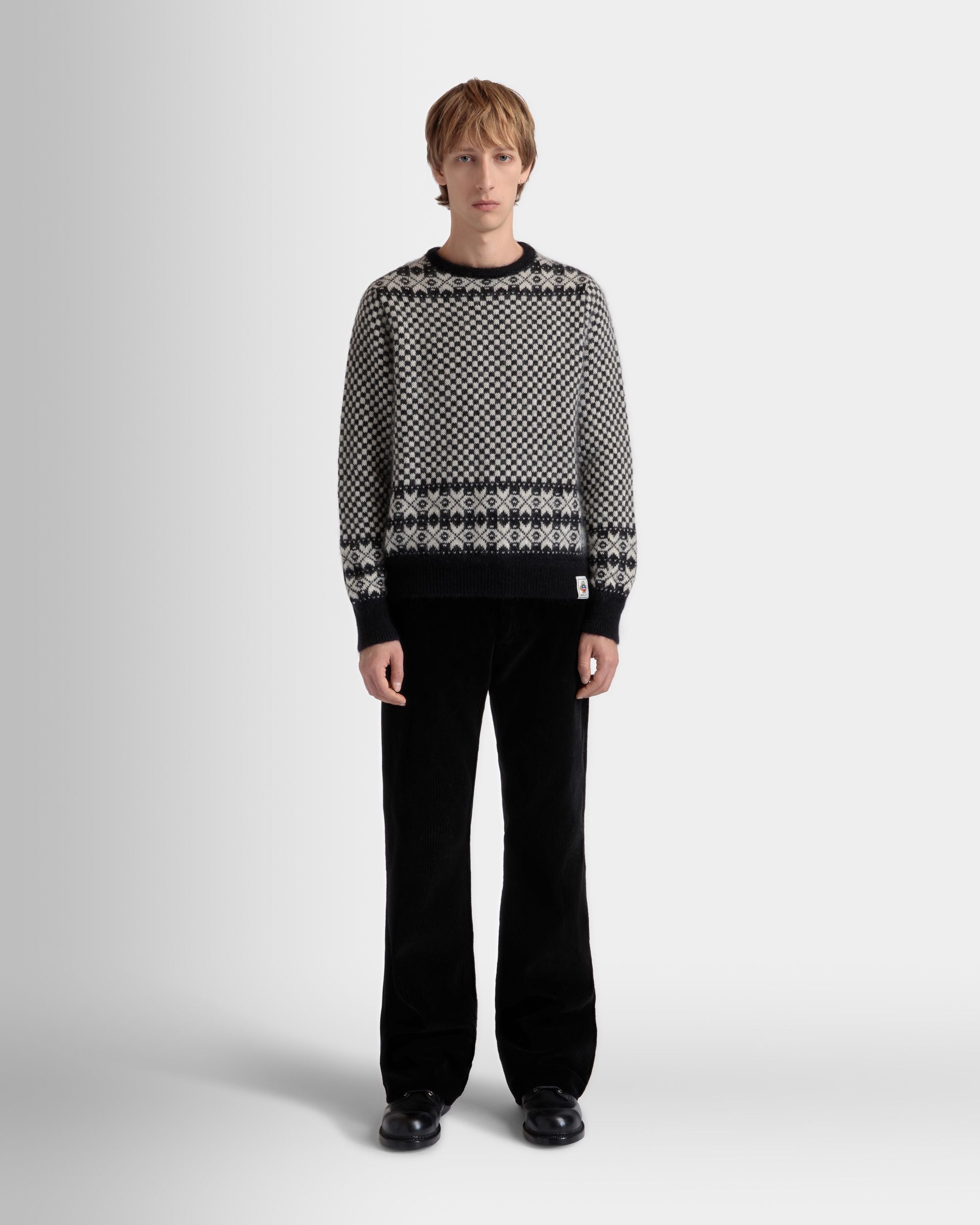Bally Global - Crewneck Sweater In Black And White Mohair And Silk - Multicolor
