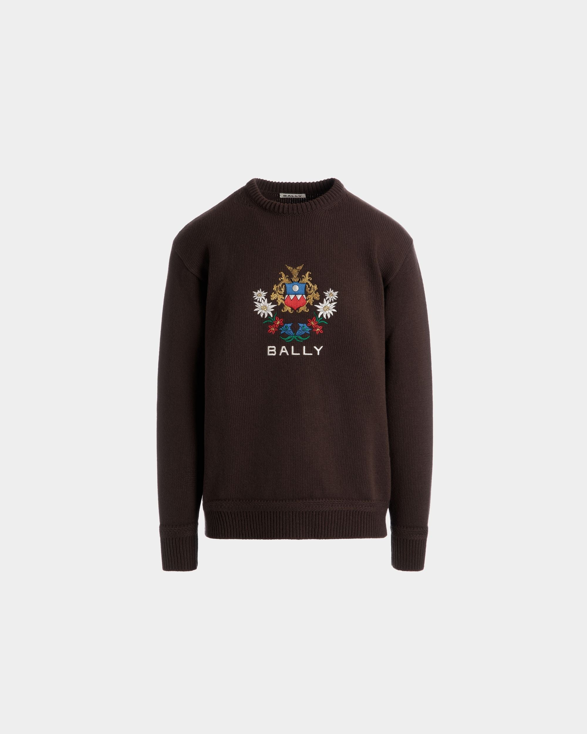 Bally Global - Winter Capsule Crewneck Sweater With Alpine Flowers in Ebano Wool - Brown