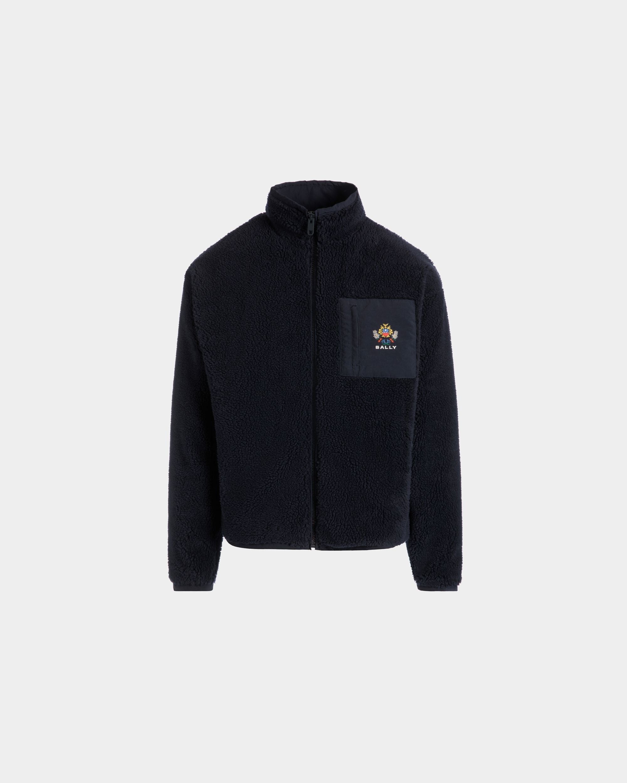Bally Global - Winter Capsule Full Zip Sweashirt With Alpine Flowers in Navy Blue Fleece - Blue