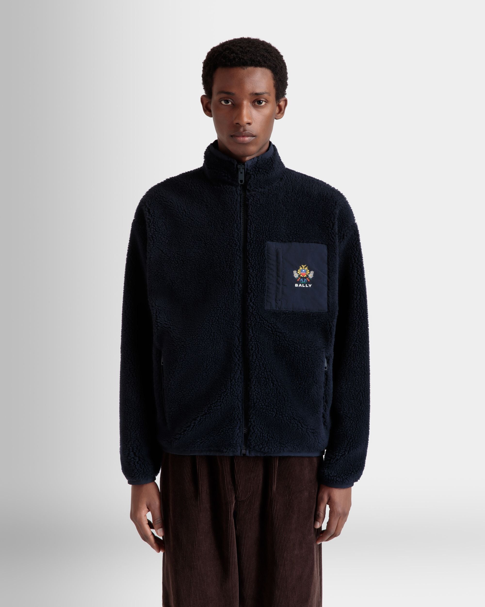 Bally Global - Sweat-Shirt Pour Homme À Glissière Intégrale De La Capsule D’hiver En Molleton Navy Blue Orné De Fleurs Des Alpes - Bleu