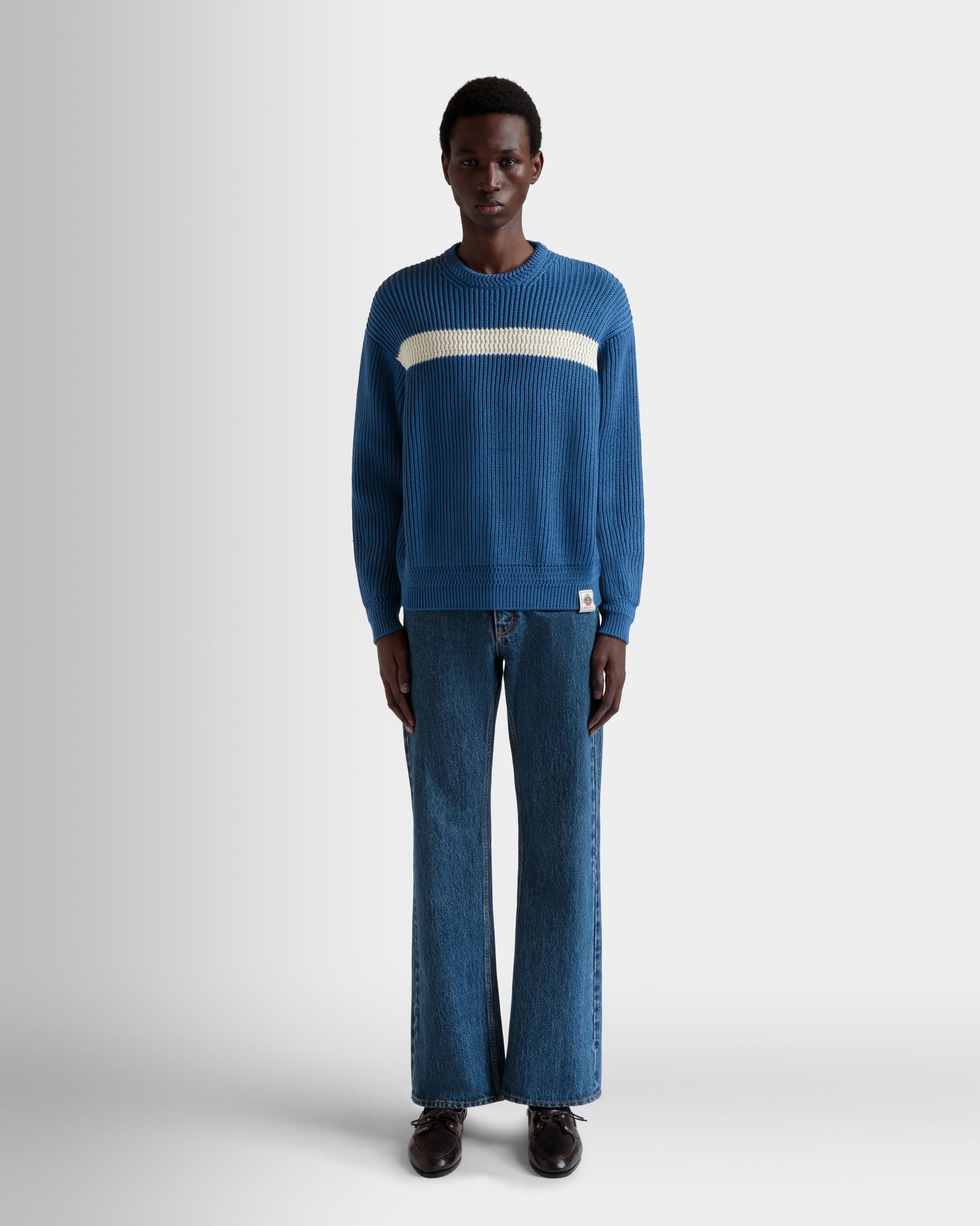 Bally Global - Crewneck Sweater in Medium Blue Cotton - Blue