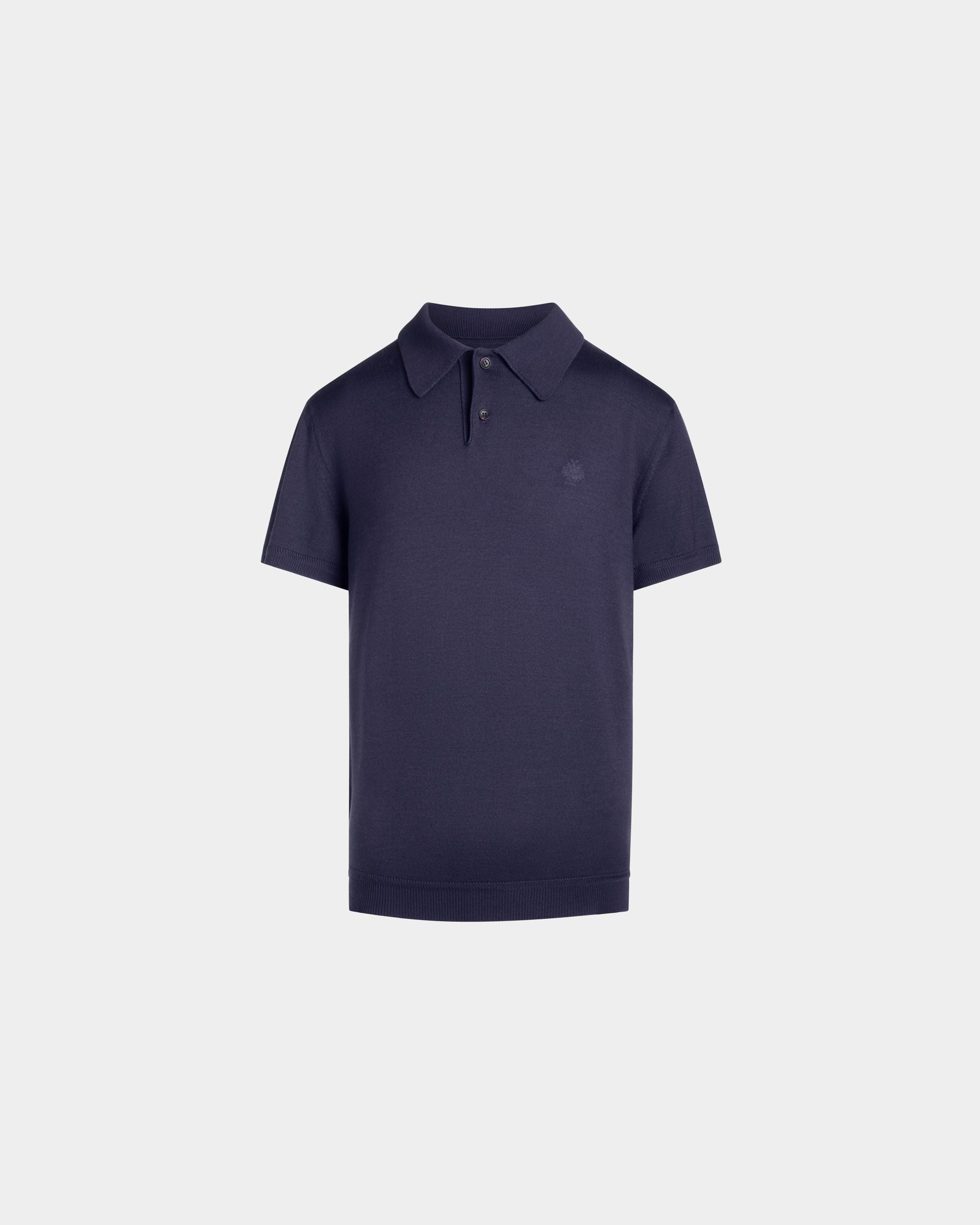 Bally Global - Polo Shirt in Navy Blue Wool and Cashmere with an Embroidered Crest - Blue