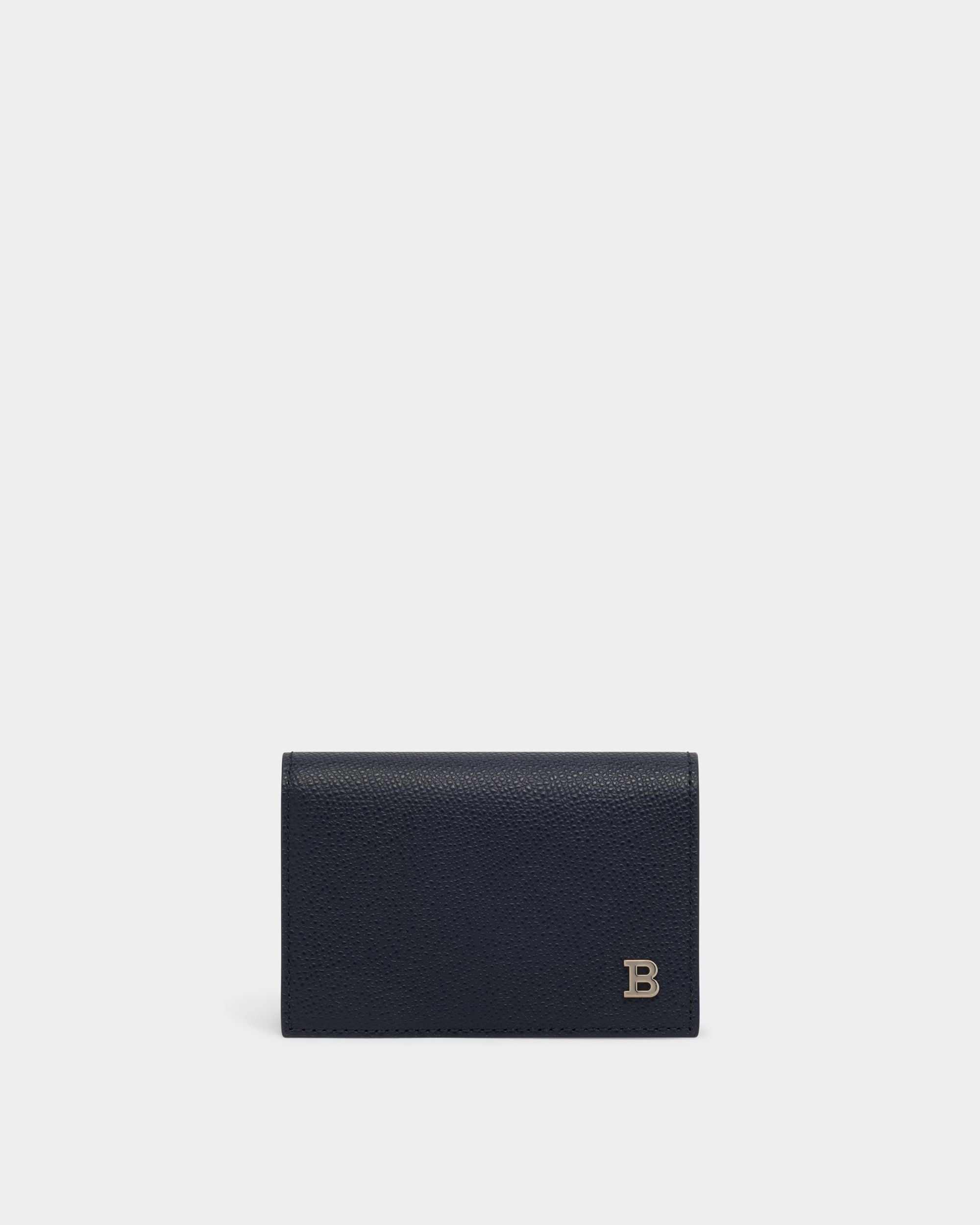 Bally Global - Business Card Holder in Navy Blue Embossed Leather - Blue