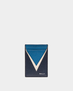 Flag Card Holder in Blue Leather