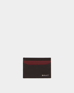 Bally Essential Card Holder in Ebano And Red Grained Leather