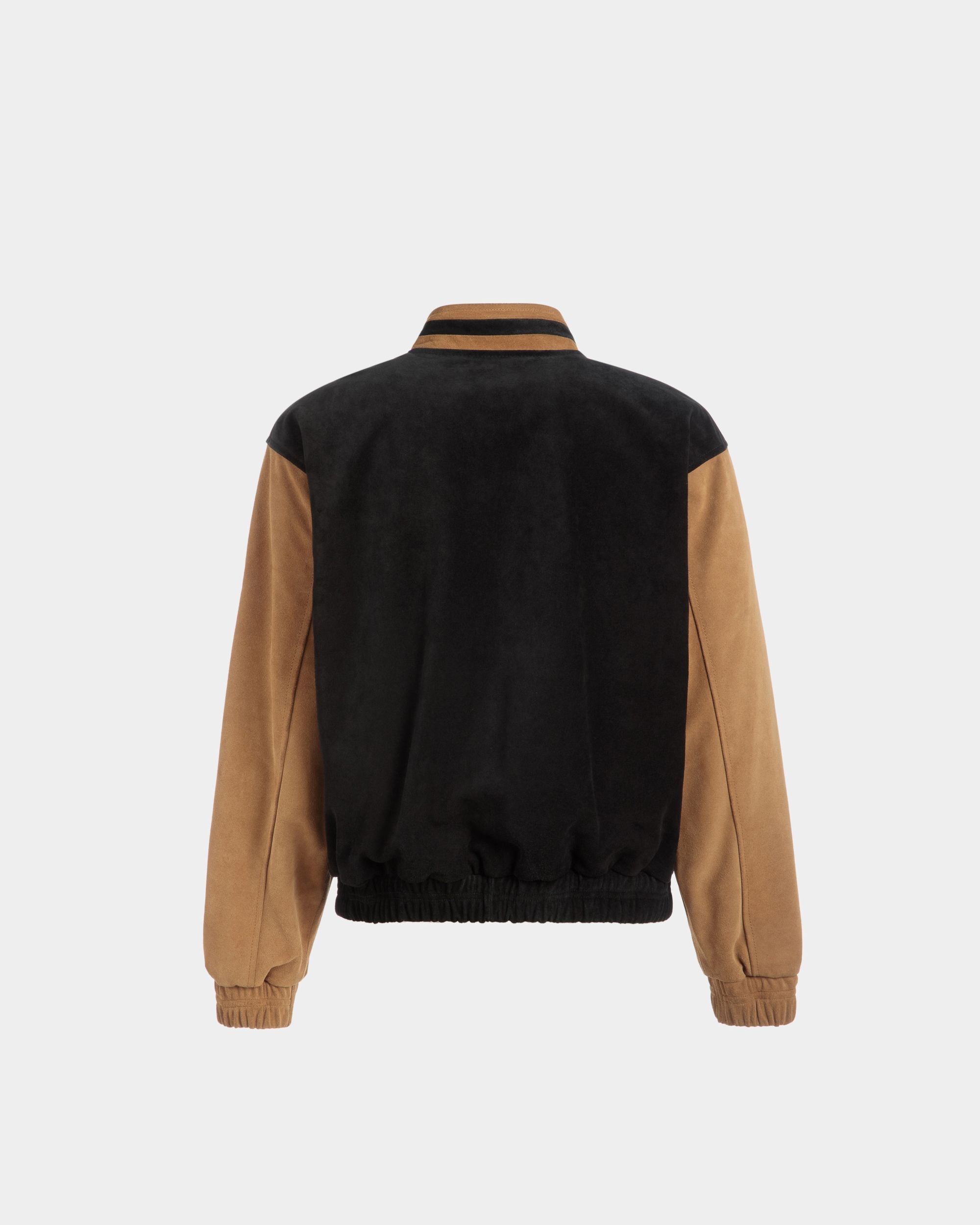 Bally Global - Letterman Jacket In Black And Desert Suede - Negro