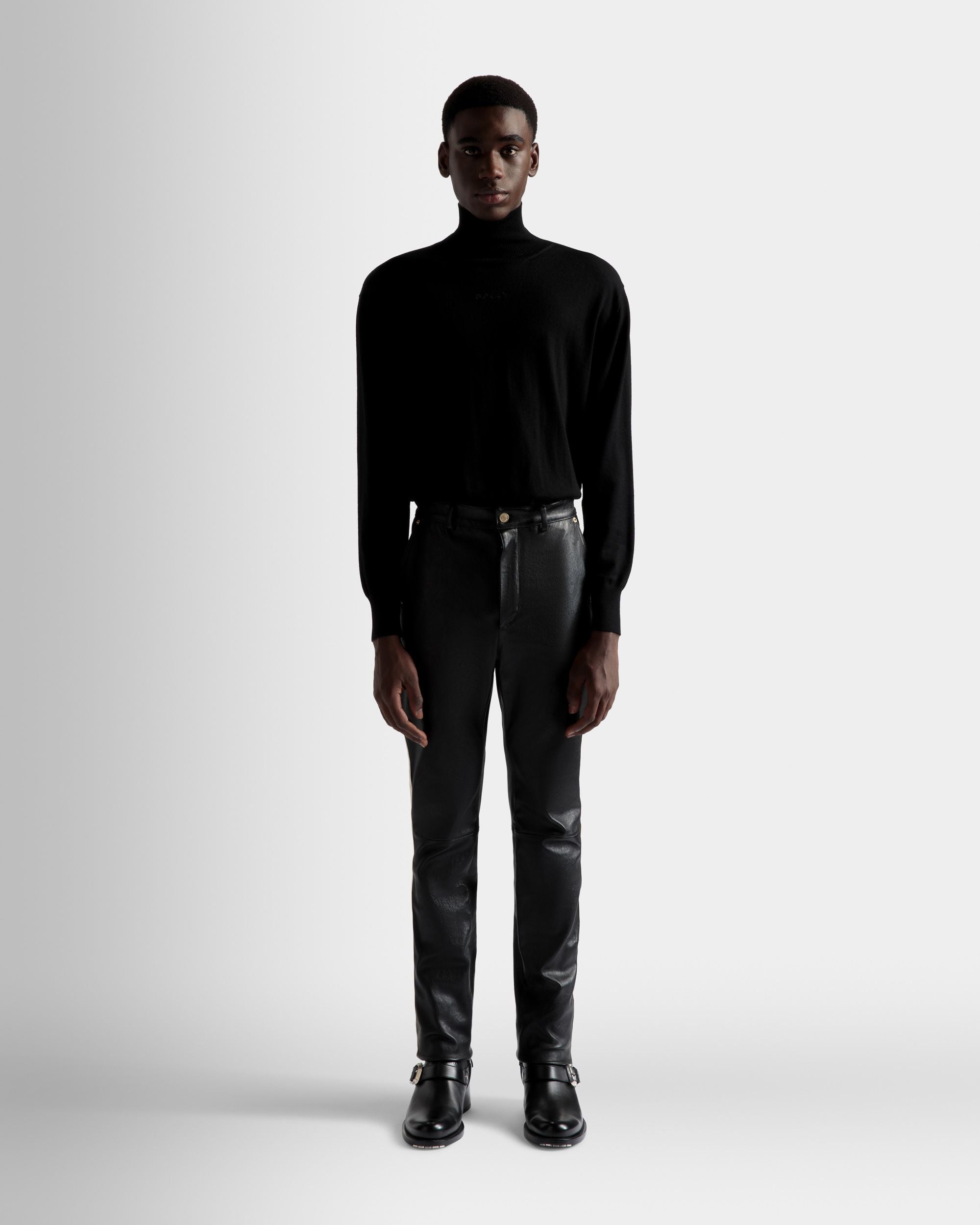 Bally Global - Pantalones Elásticos De Napa De Piel Negra - Negro