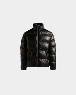 2-in-1 Puffer Jacket in Black Leather