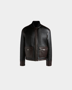 Shearling Lined Bomber in Black Leather