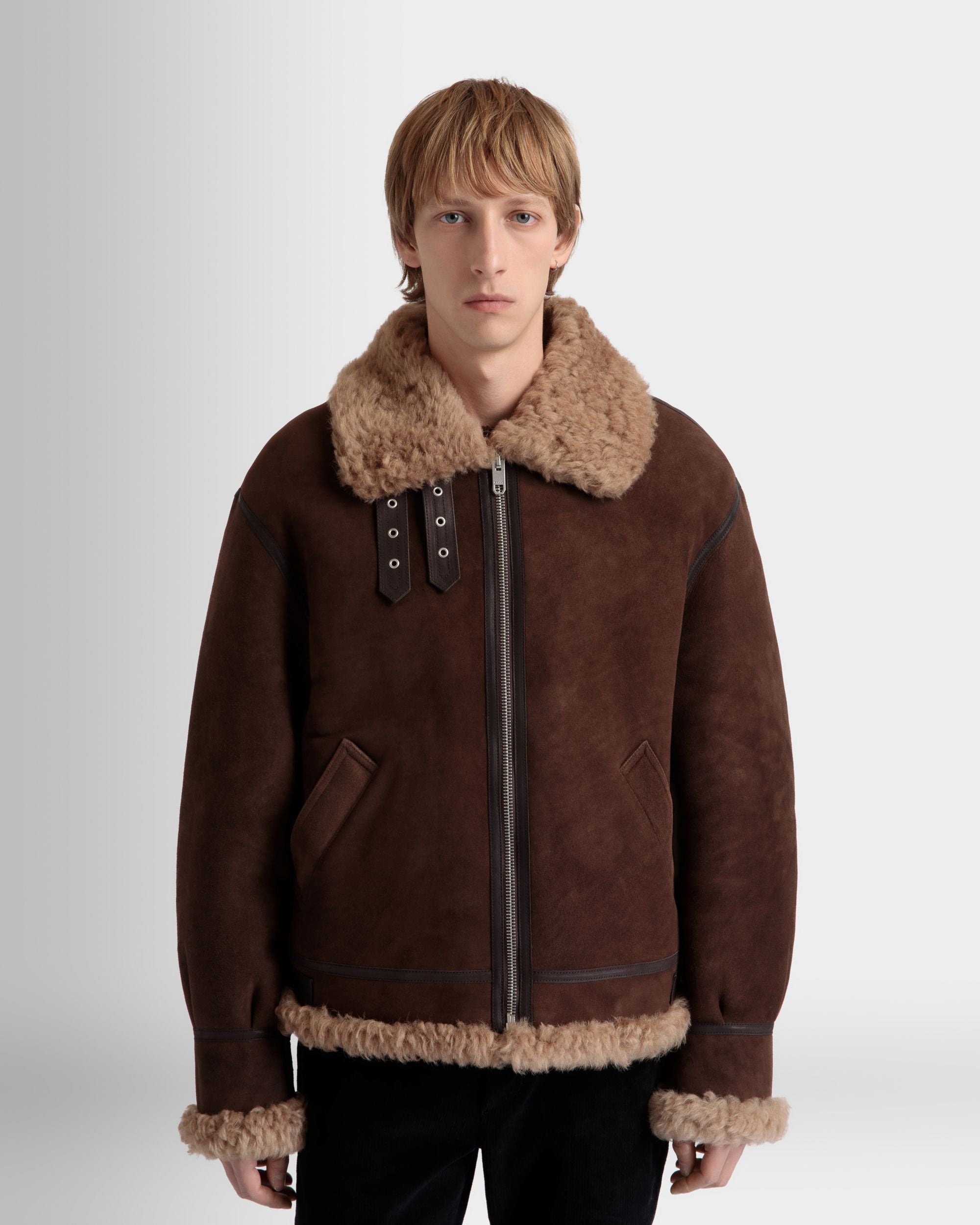 Bally Global - Cazadora De Aviador De Borreguillo Marrón Y Beige - Marrón