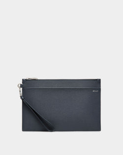 Crossing Pouch in Navy Blue Grained Leather
