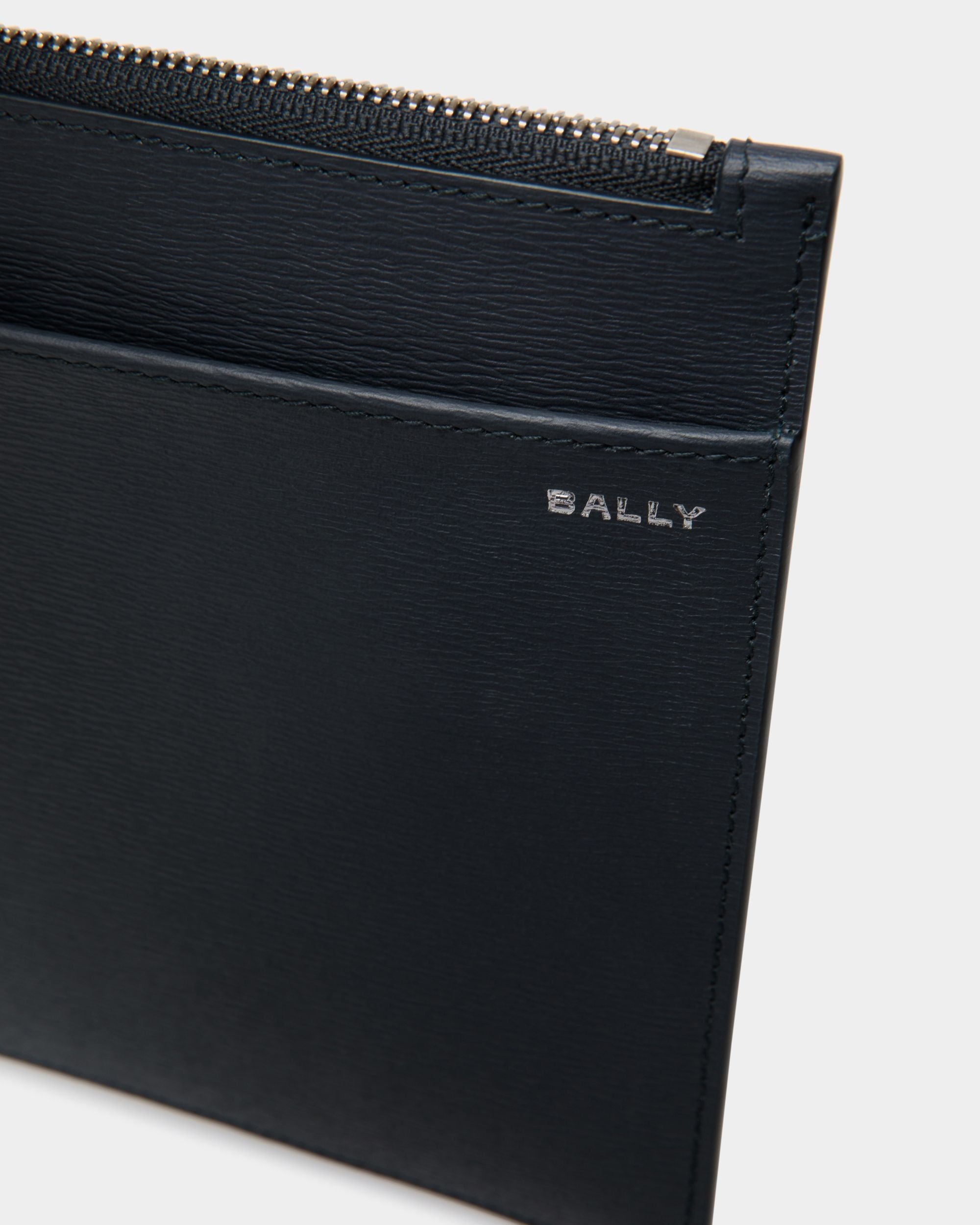 Bally Global - Crossing Pouch in Navy Blue Grained Leather - Blue
