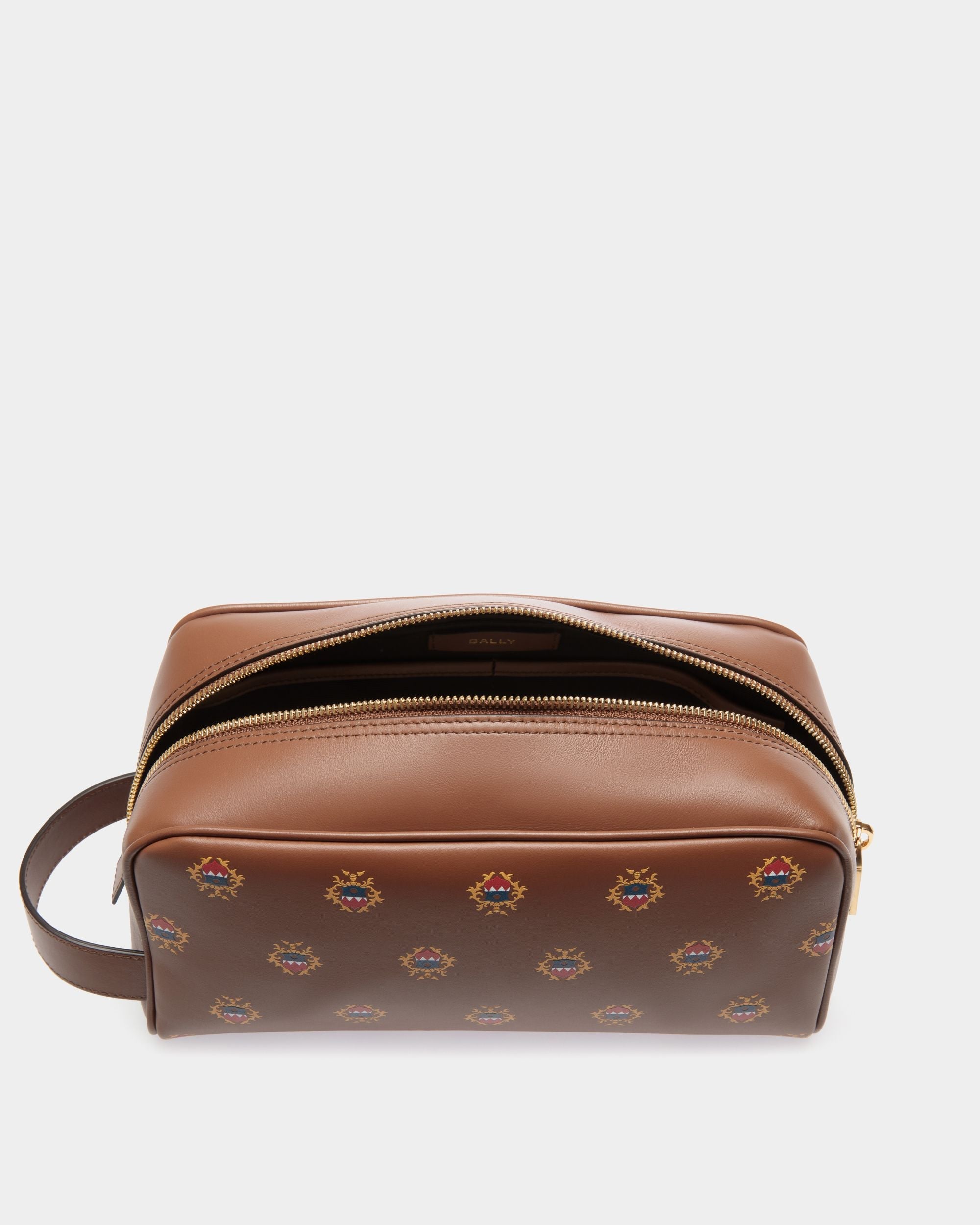 Bally Global - Neceser Easy Bally De Piel Marrón Con Escudo Bally Crest Estampado - Marrón