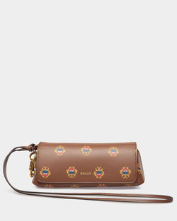Easy Bally Glasses Case in Brown Leather with a Bally Crest Print