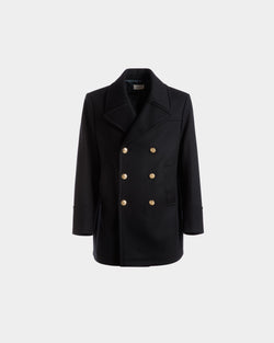 Double Breasted Coat In Navy Wool Mix