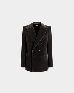 Double-breasted Coat in Grey Velvet