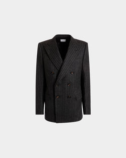 Manteau Croisé À Fines Rayures En Laine Grise