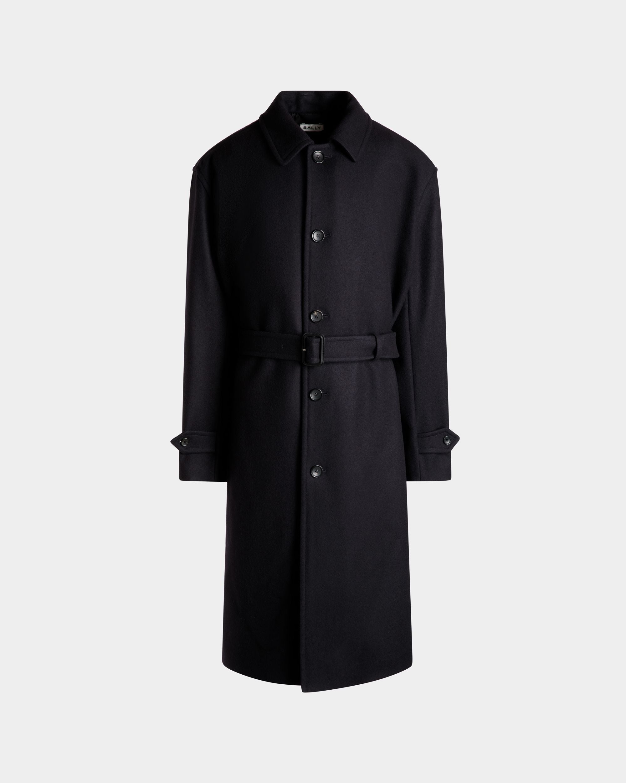 Bally Global - Single-breasted Coat In Navy Blue Wool Blend - Azul