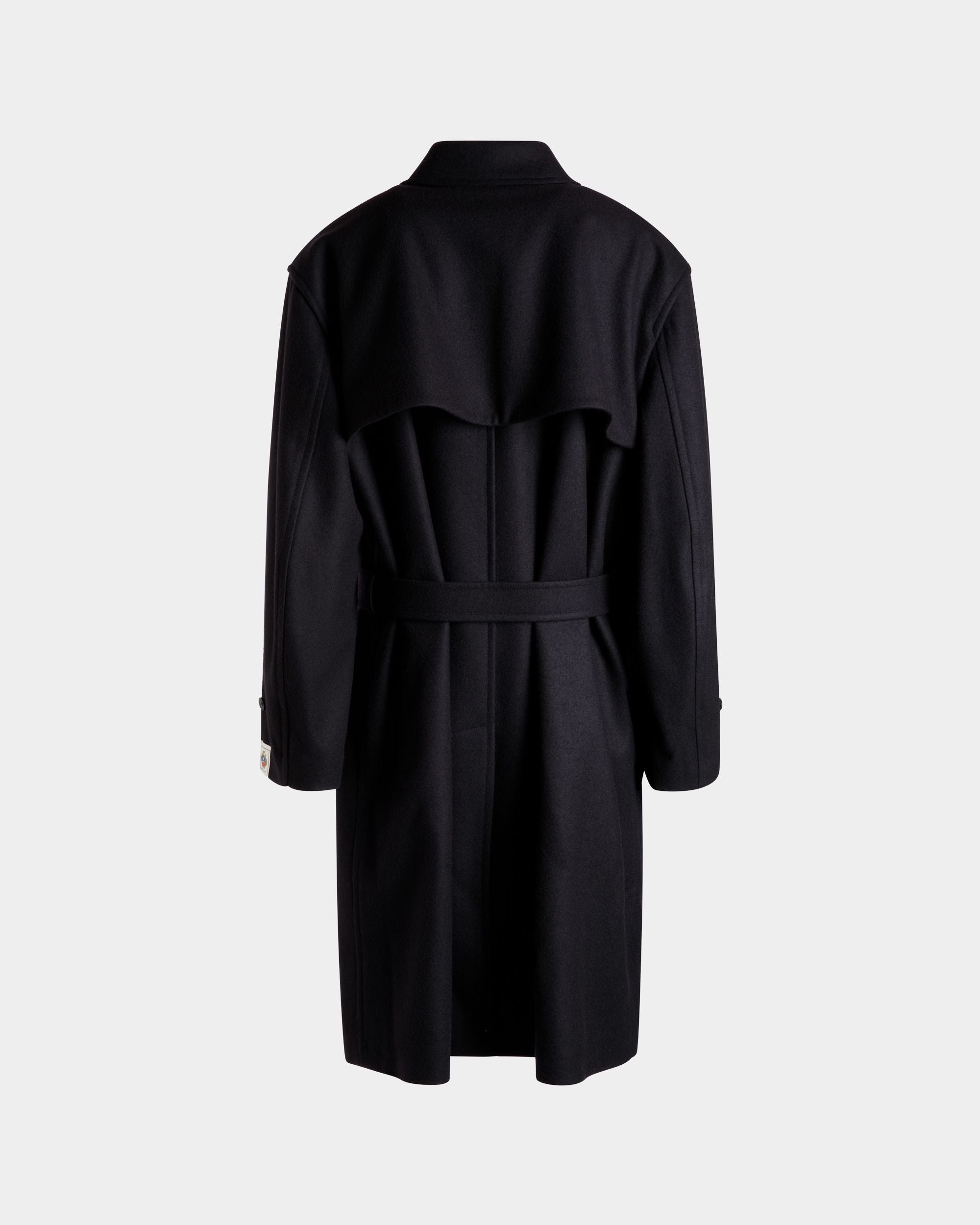 Bally Global - Single-breasted Coat In Navy Blue Wool Blend - Blue