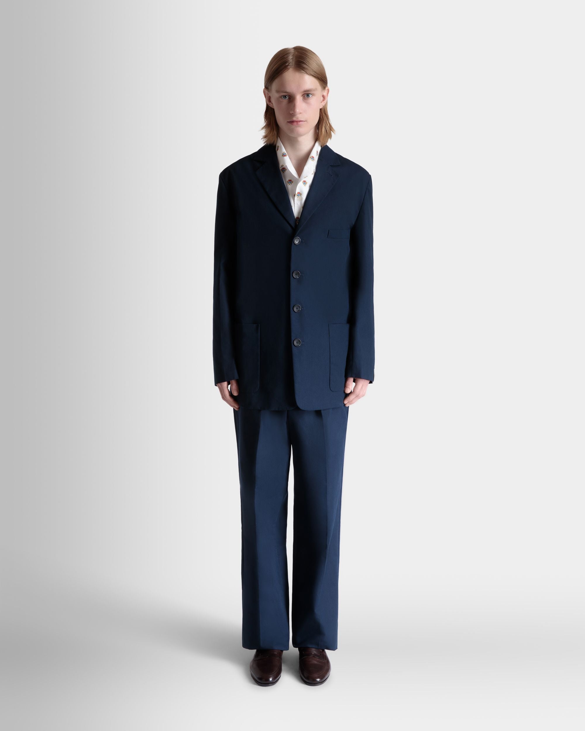 Bally Global - Blazer En Coton Mélangé Navy Blue - Bleu