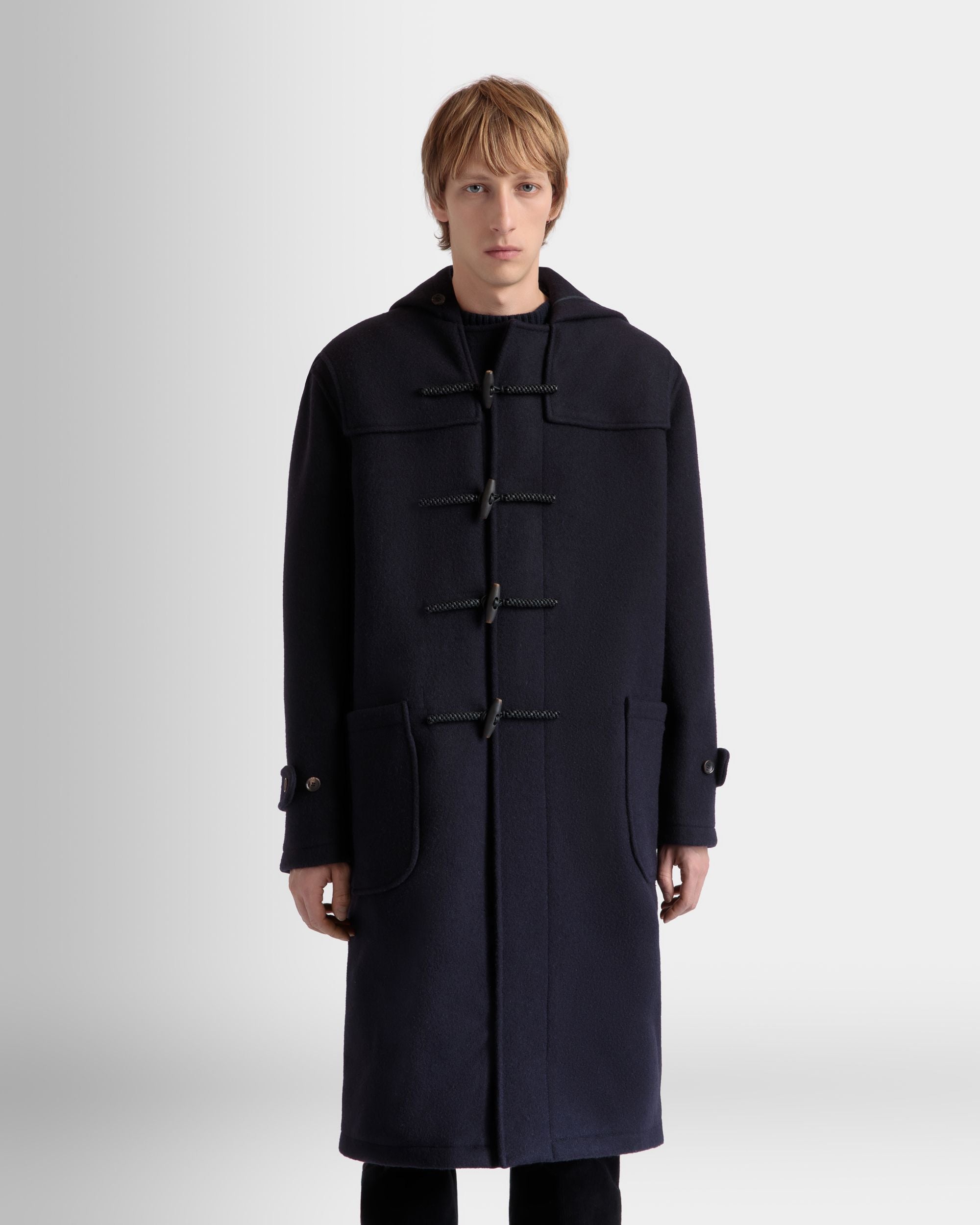 Bally Global - Duffel Coat In Navy Blue Wool - Blue