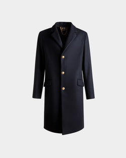 Abrigo De Botonadura Simple Adrien Brody Travel Collection De Mezcla De Lana Navy Blue
