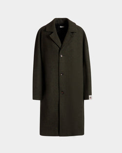 Single-breasted Coat In Dark Green Wool