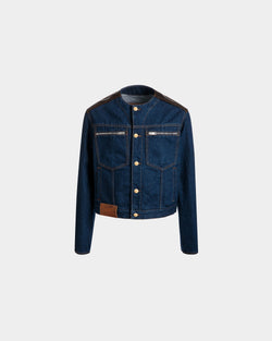 Trucker Jacket in Navy Blue Cotton
