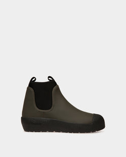 Bally Curling Bootie in Military Green Rubberized Leather