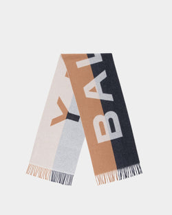 Scarf With Logo In Brown And Navy Blue Cashmere Blend