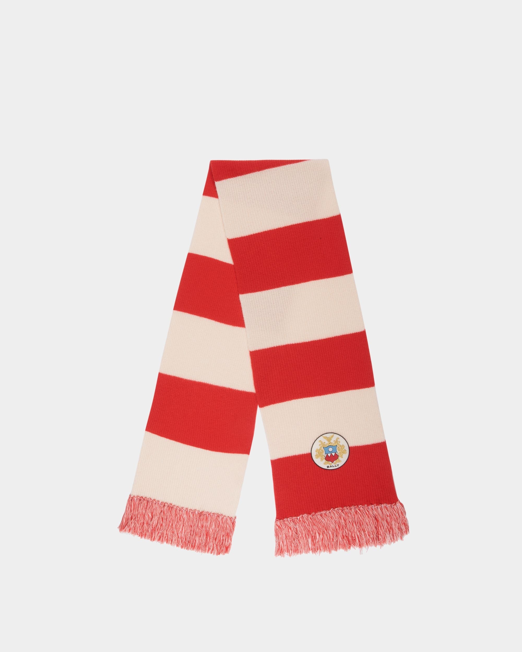 Bally Global - Bufanda Con Logotipo Bally Crest De Lana Candy Red Y Marfil - Multicolor