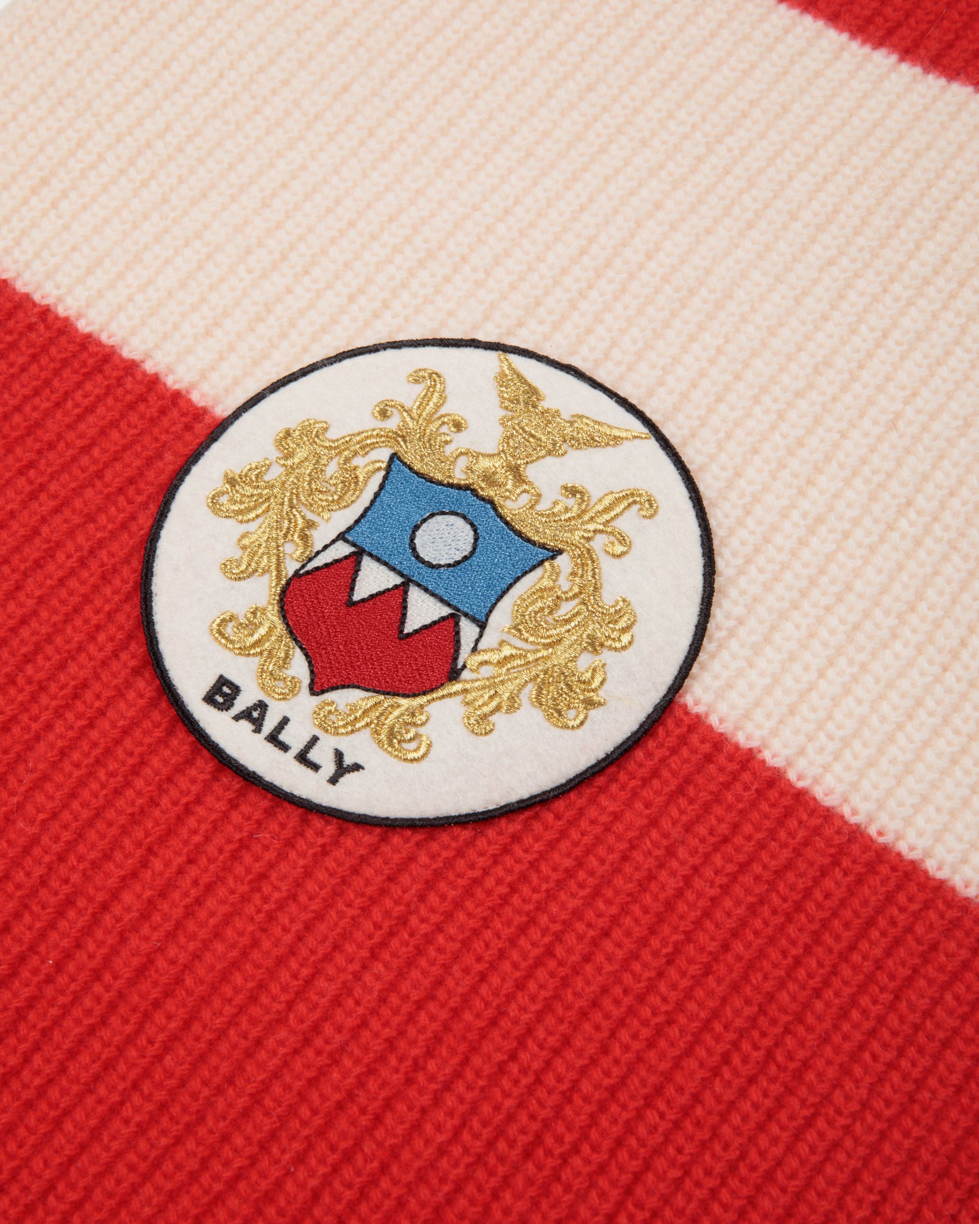 Bally Global - Bufanda Con Logotipo Bally Crest De Lana Candy Red Y Marfil - Multicolor