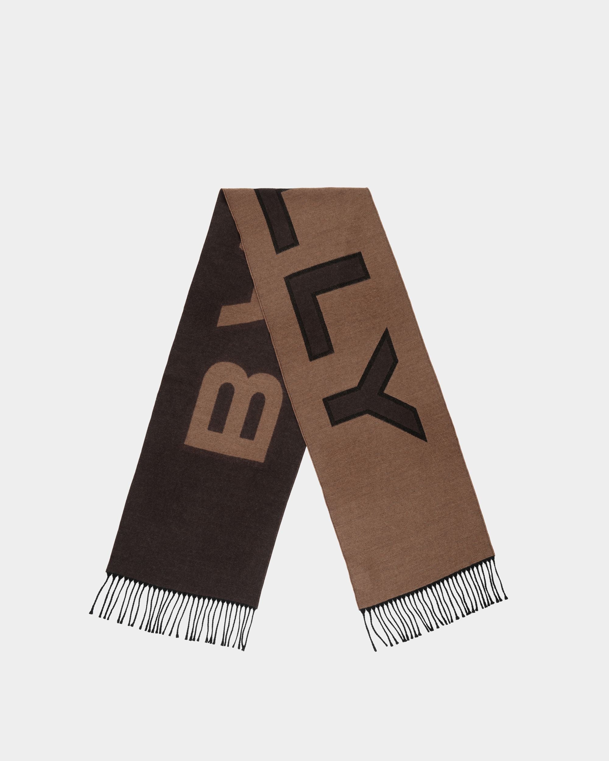 Bally Global - Scarf With Logo In Brown And Ebano Wool - Multicolor