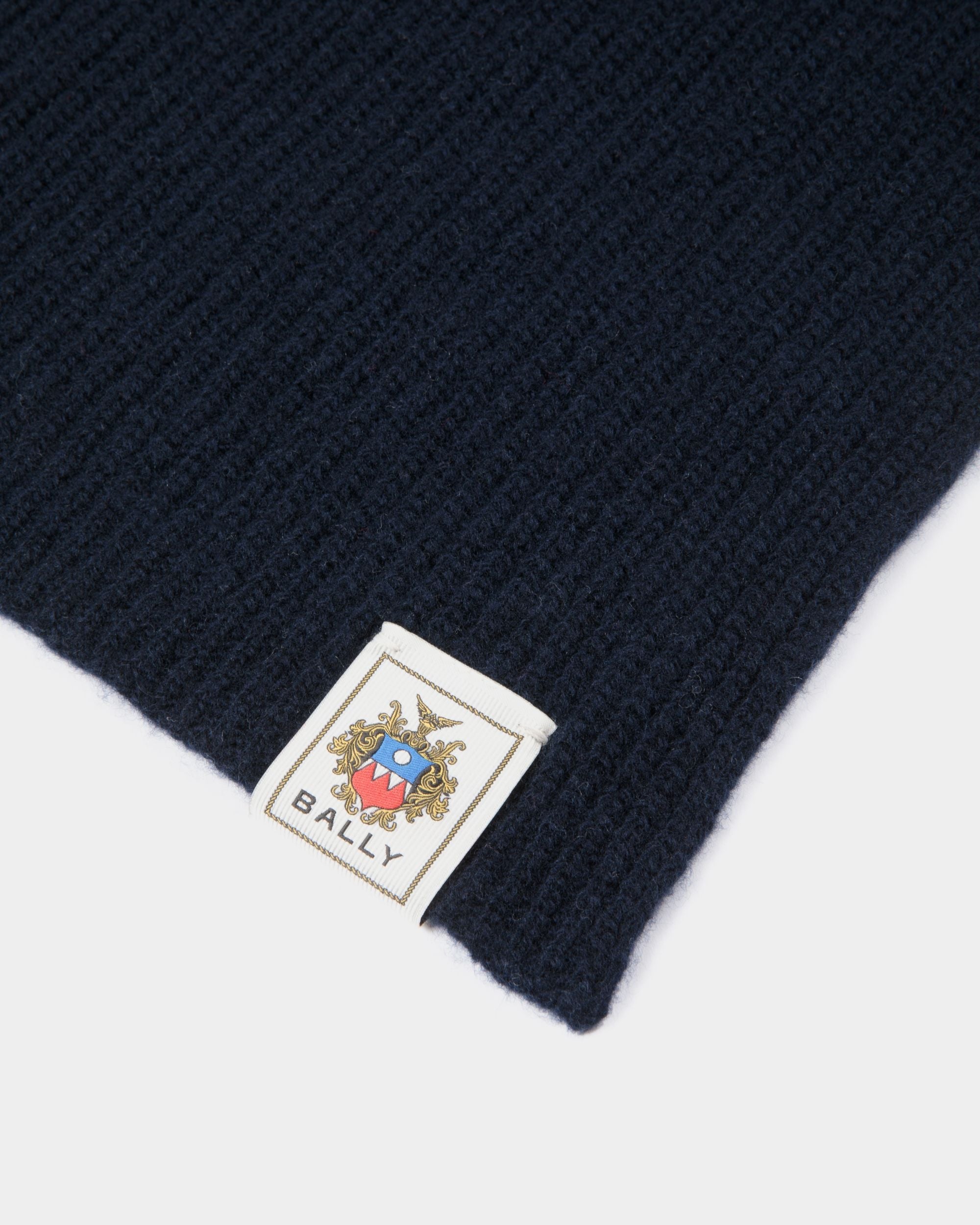 Bally Global - Bufanda Con Logotipo Bally Crest De Lana Navy Blue - Azul