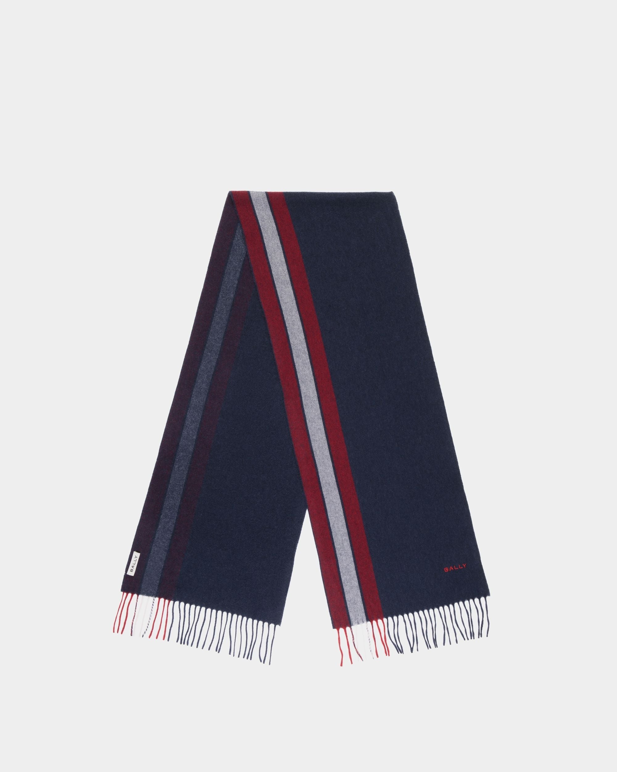 Bally Global - Écharpe Avec Détail Bally Ribbon En Cachemire Mélangé Navy Blue - Bleu