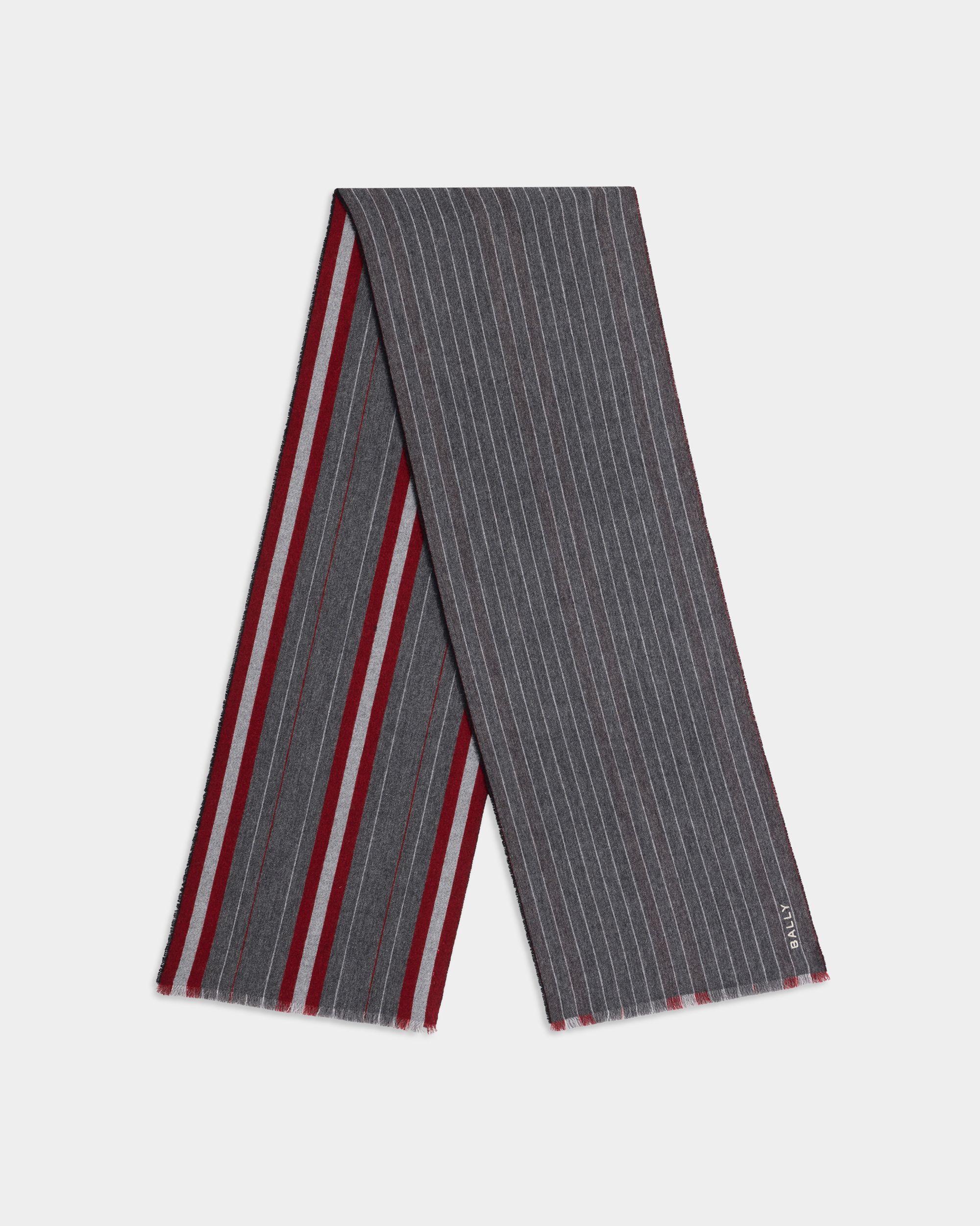 Bally Global - Scarf With Stripes in Dark Grey Wool - Grey