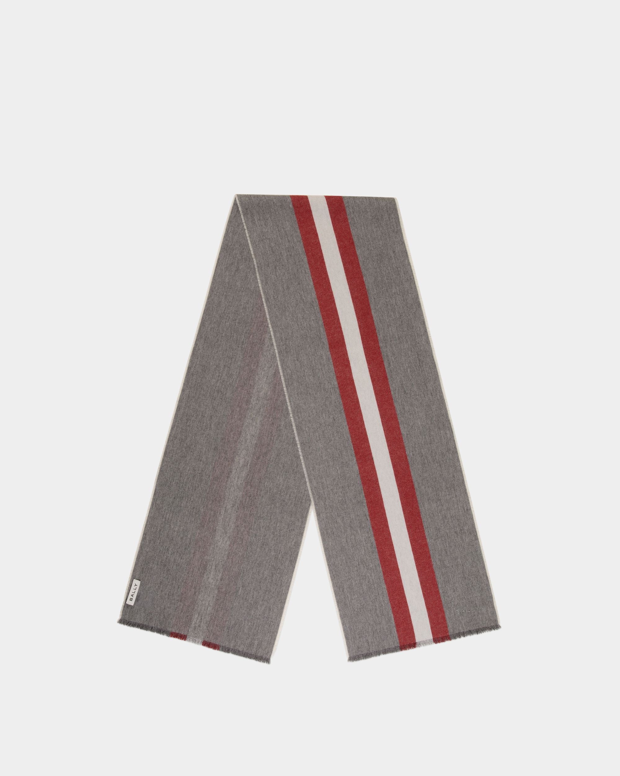 Bally Global - Scarf With a Bally Ribbon in Dark Grey Wool - Grey