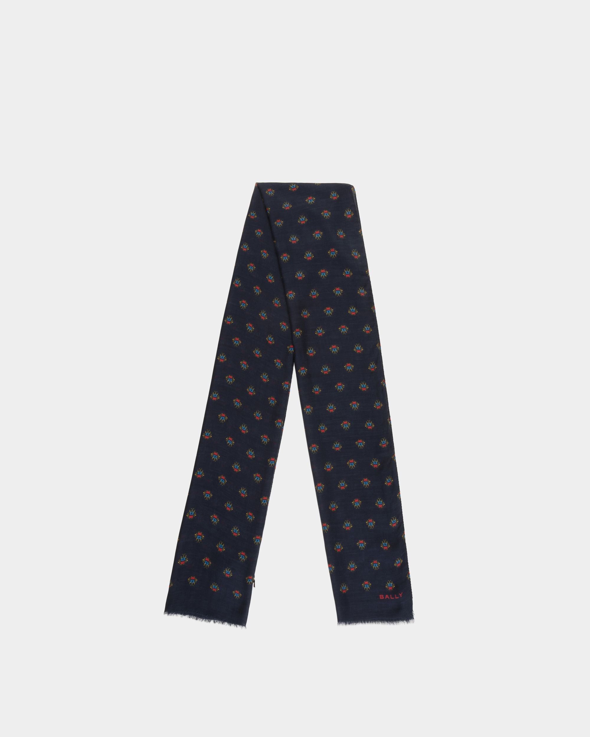 Bally Global - Écharpe Avec Imprimé Bally Crest All-Over En Modal Et Cachemire Navy Blue - Bleu