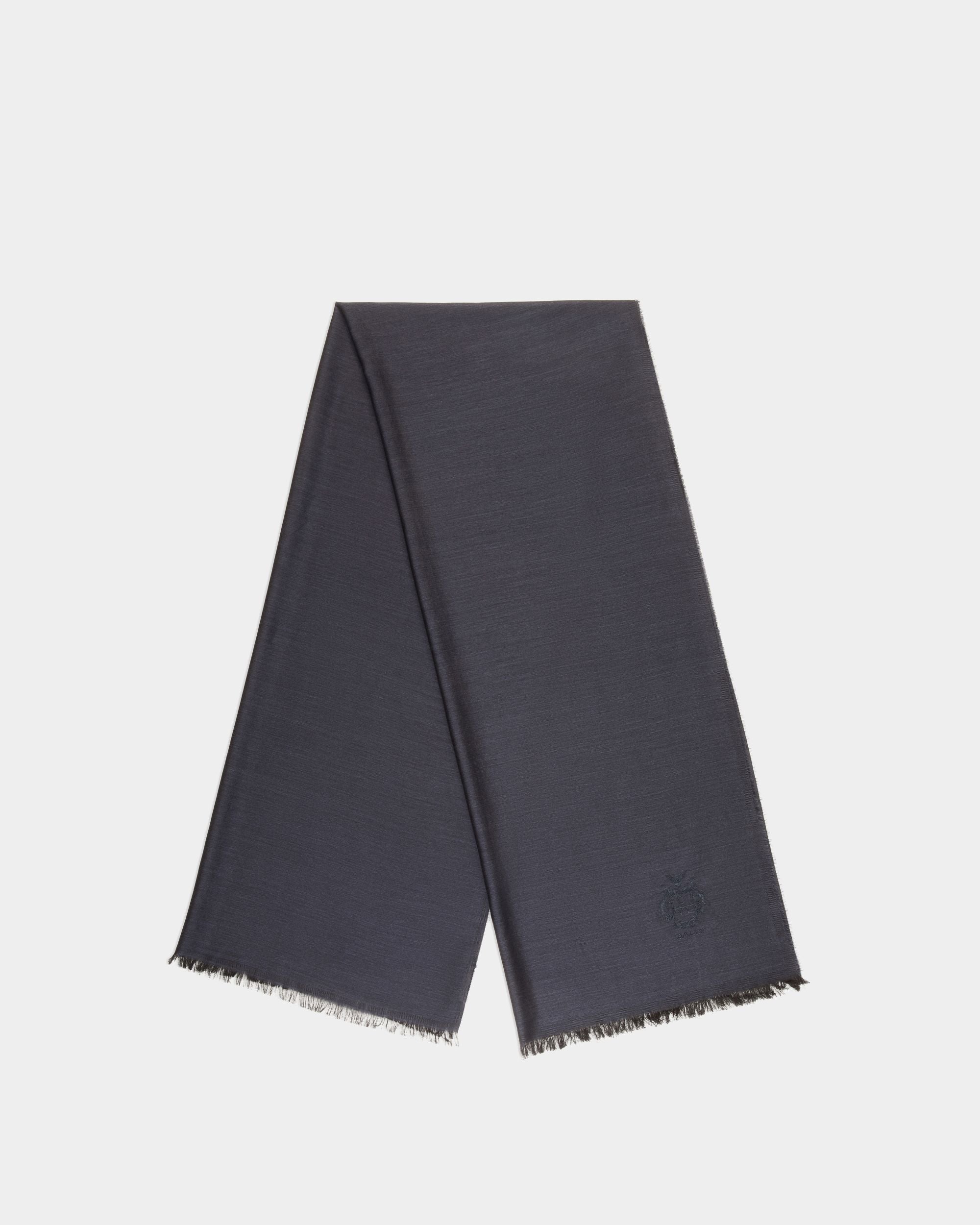 Bally Global - Écharpe Avec Détail Bally Crest En Soie Et Cachemire Navy Blue - Bleu