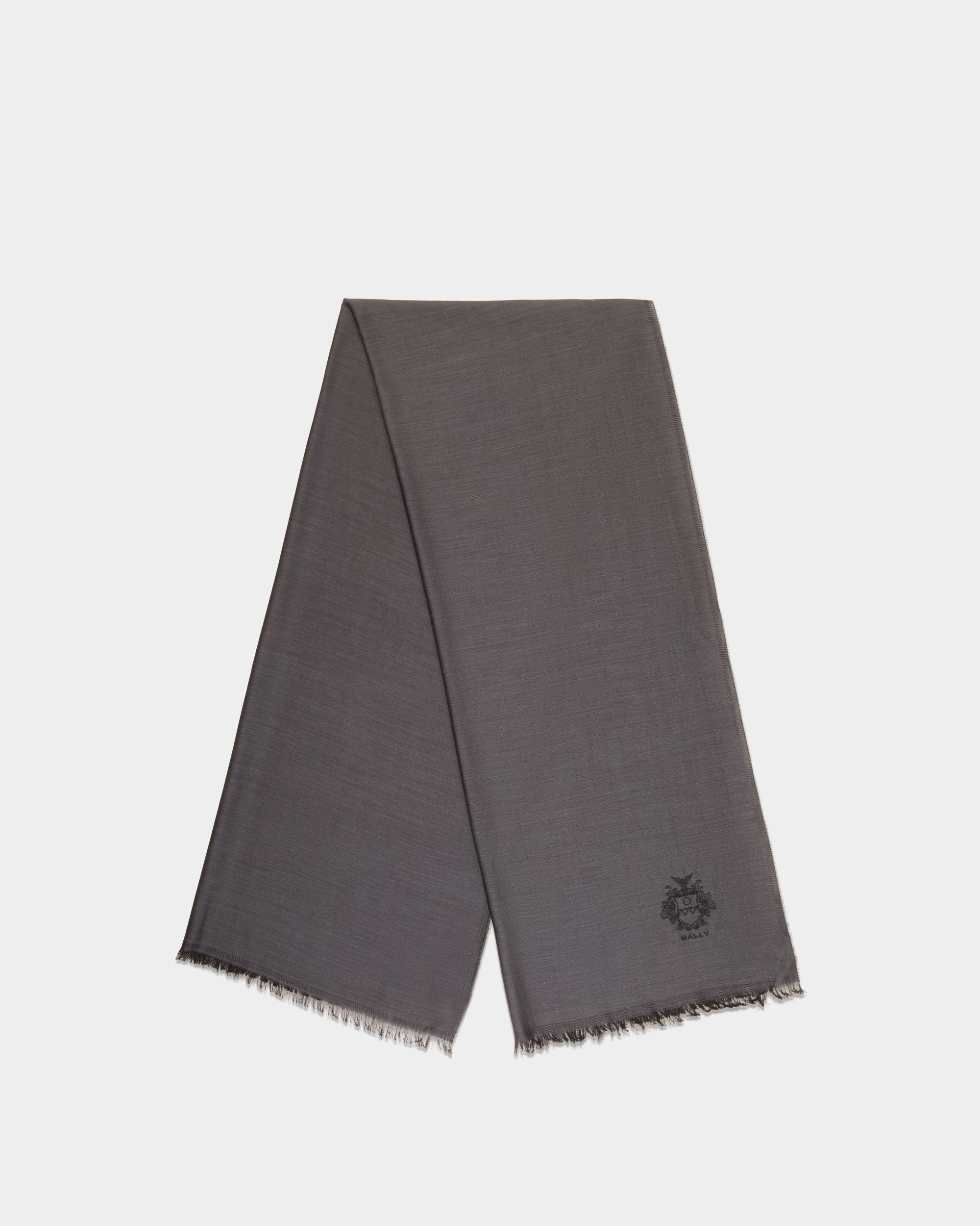 Bally Global - Écharpe Avec Détail Bally Crest En Soie Et Cachemire Dark Grey - Gris